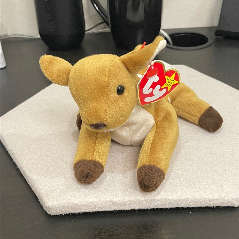 Ty Brown and Cream Fawn Beanie Baby Plush. “Whisper” born in 1997